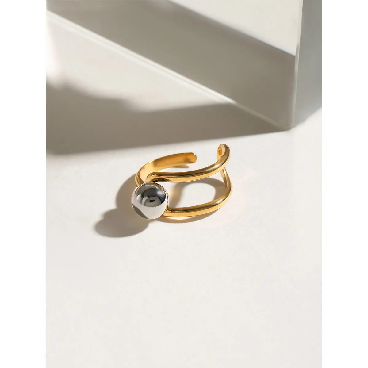 Wholesale Jewelry Simple Style Classic Style Geometric 304 Stainless Steel Mixed Metal Open Rings display picture 9