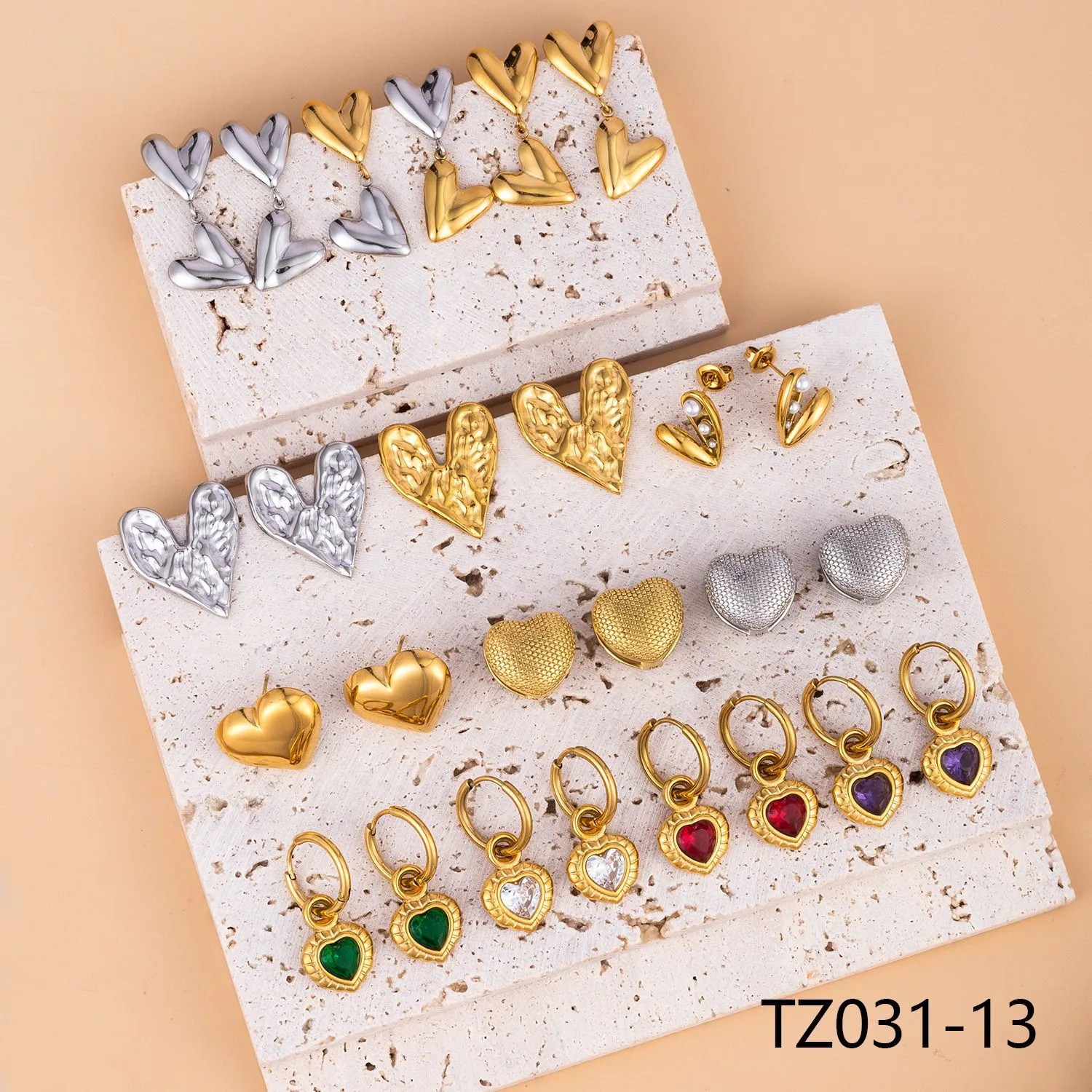 1 Pair IG Style Heart Shape Mixed Metal Inlay Titanium Steel Pearl Zircon Drop Earrings Ear Studs display picture 2