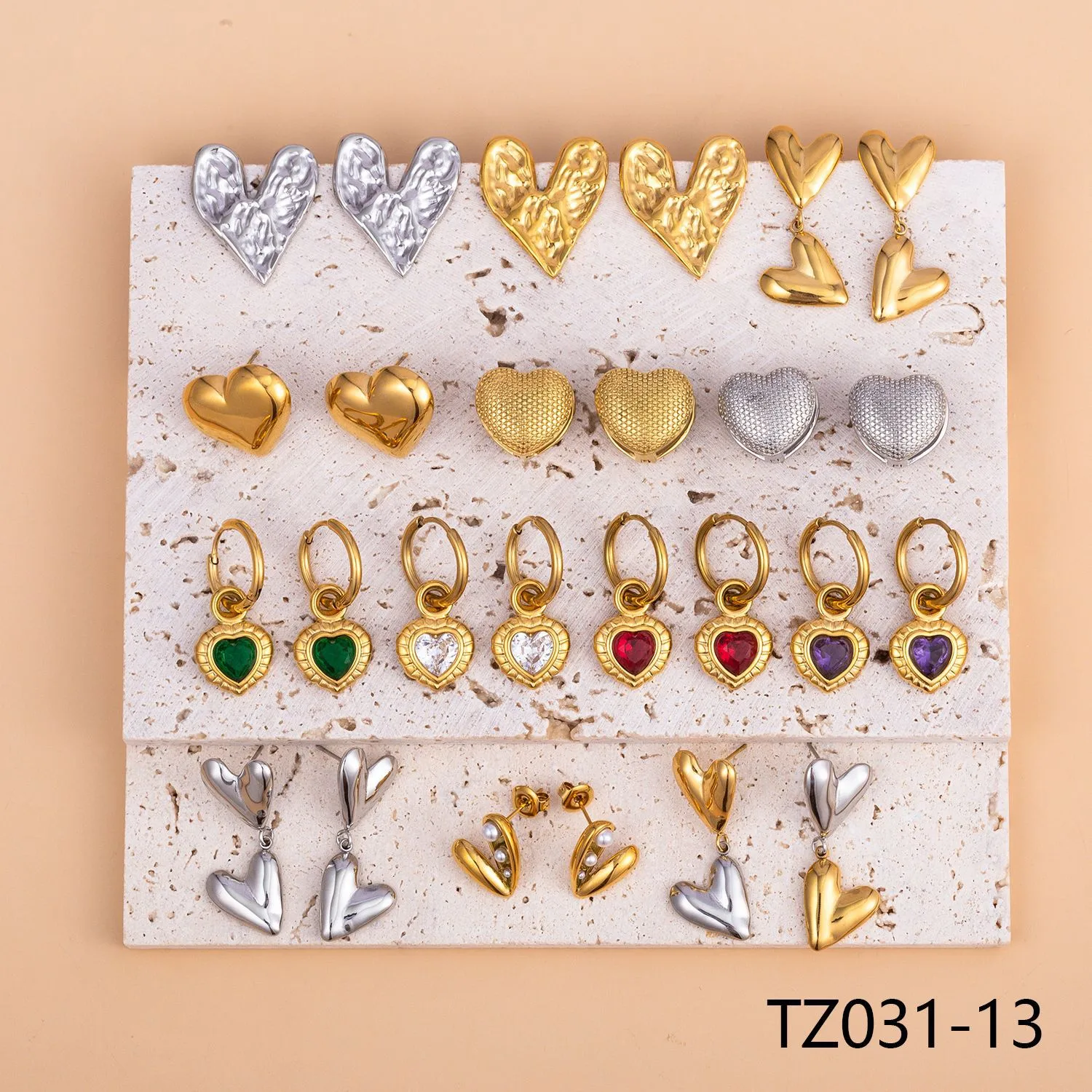 1 Pair IG Style Heart Shape Mixed Metal Inlay Titanium Steel Pearl Zircon Drop Earrings Ear Studs display picture 3