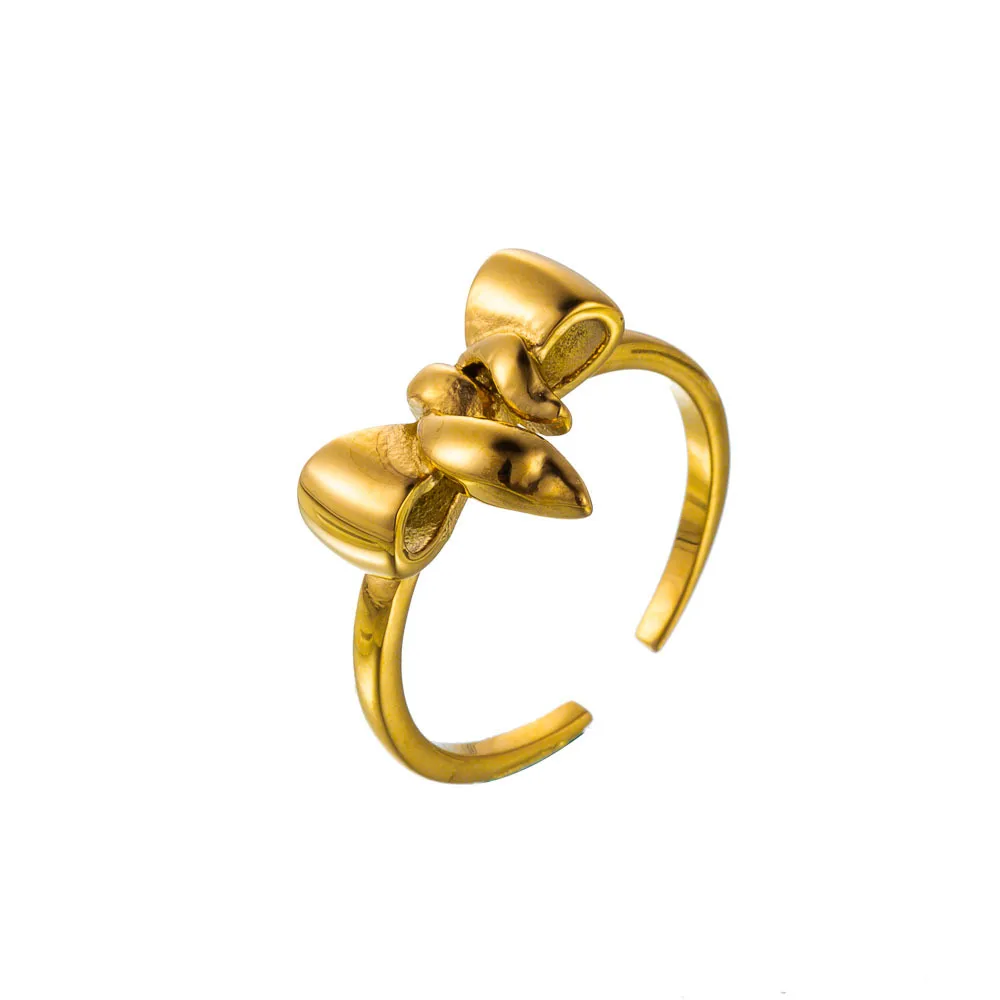 Wholesale Jewelry Simple Style Solid Color Flower Bow Knot Titanium Steel 14K Gold Plated Rings display picture 5
