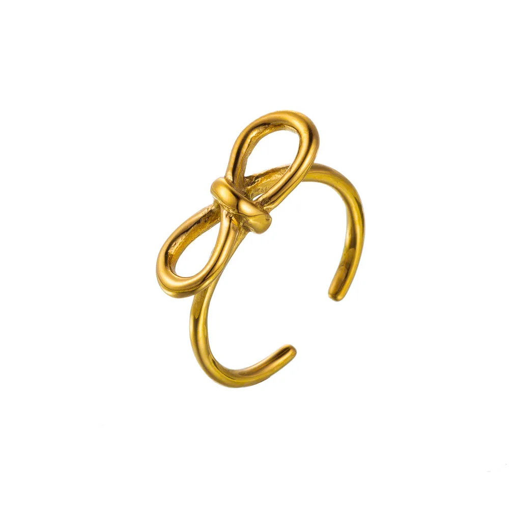 Wholesale Jewelry Simple Style Solid Color Flower Bow Knot Titanium Steel 14K Gold Plated Rings display picture 6