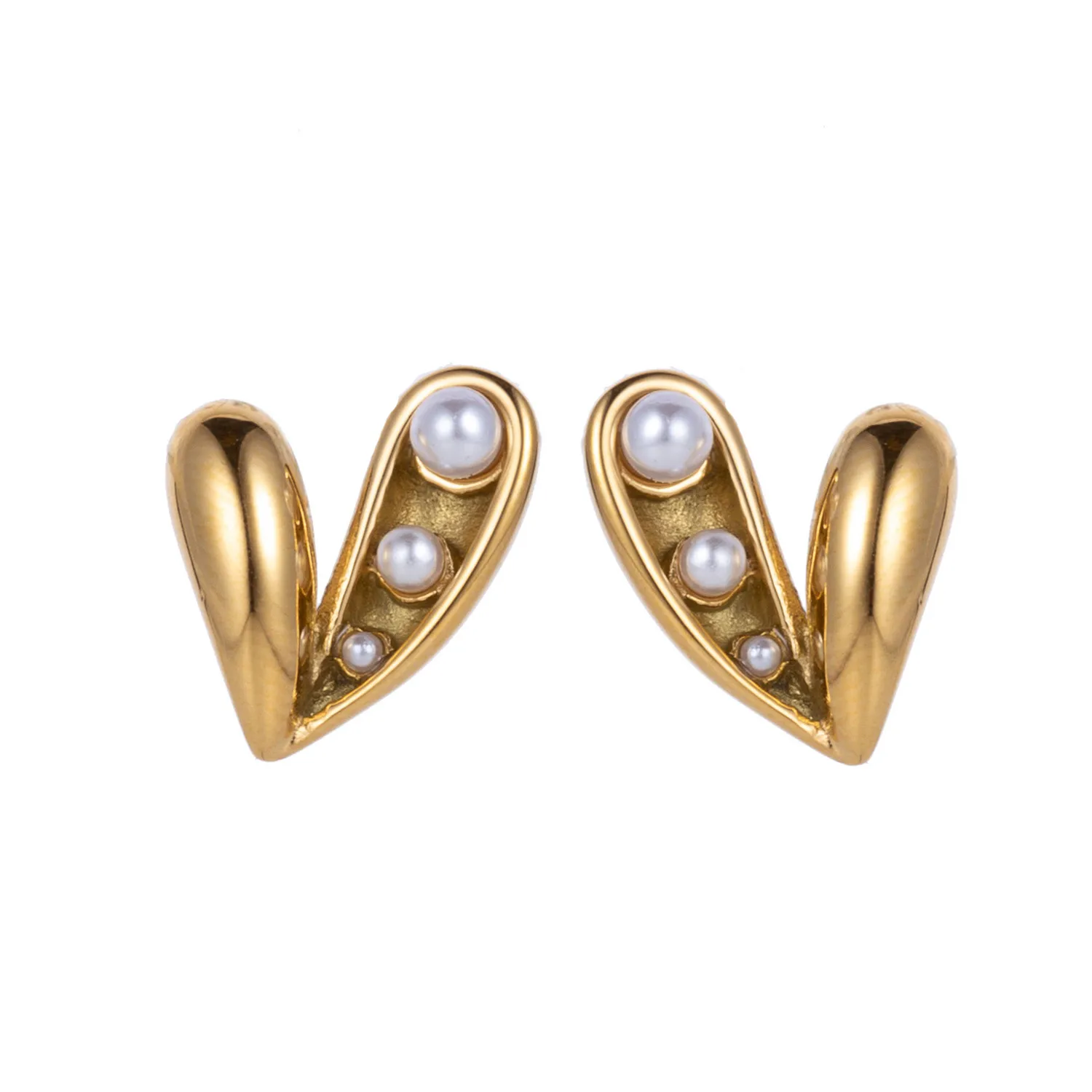 1 Pair IG Style Heart Shape Mixed Metal Inlay Titanium Steel Pearl Zircon Drop Earrings Ear Studs display picture 6