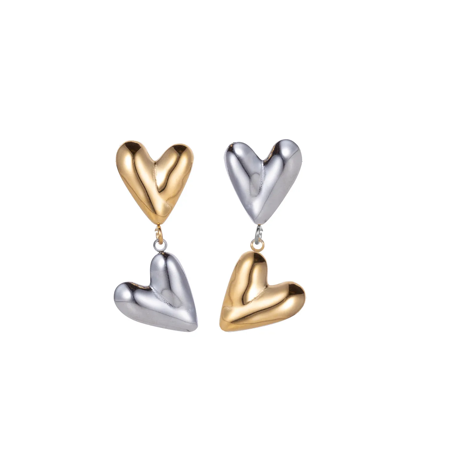1 Pair IG Style Heart Shape Mixed Metal Inlay Titanium Steel Pearl Zircon Drop Earrings Ear Studs display picture 10