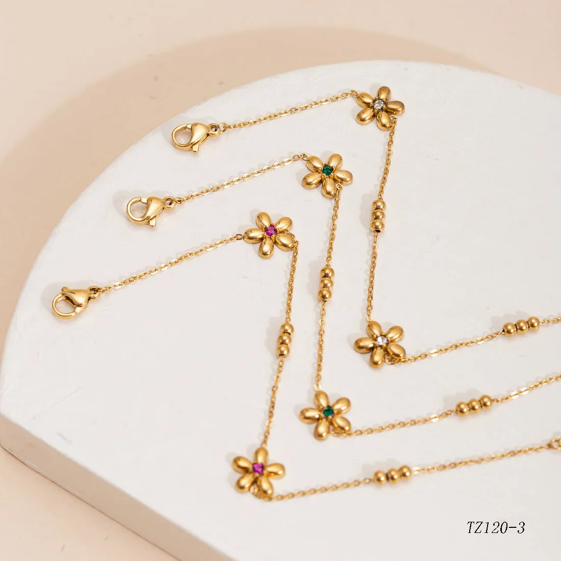 Simple Style Flower Titanium Steel Zircon Cable Chain Bracelets In Bulk display picture 2