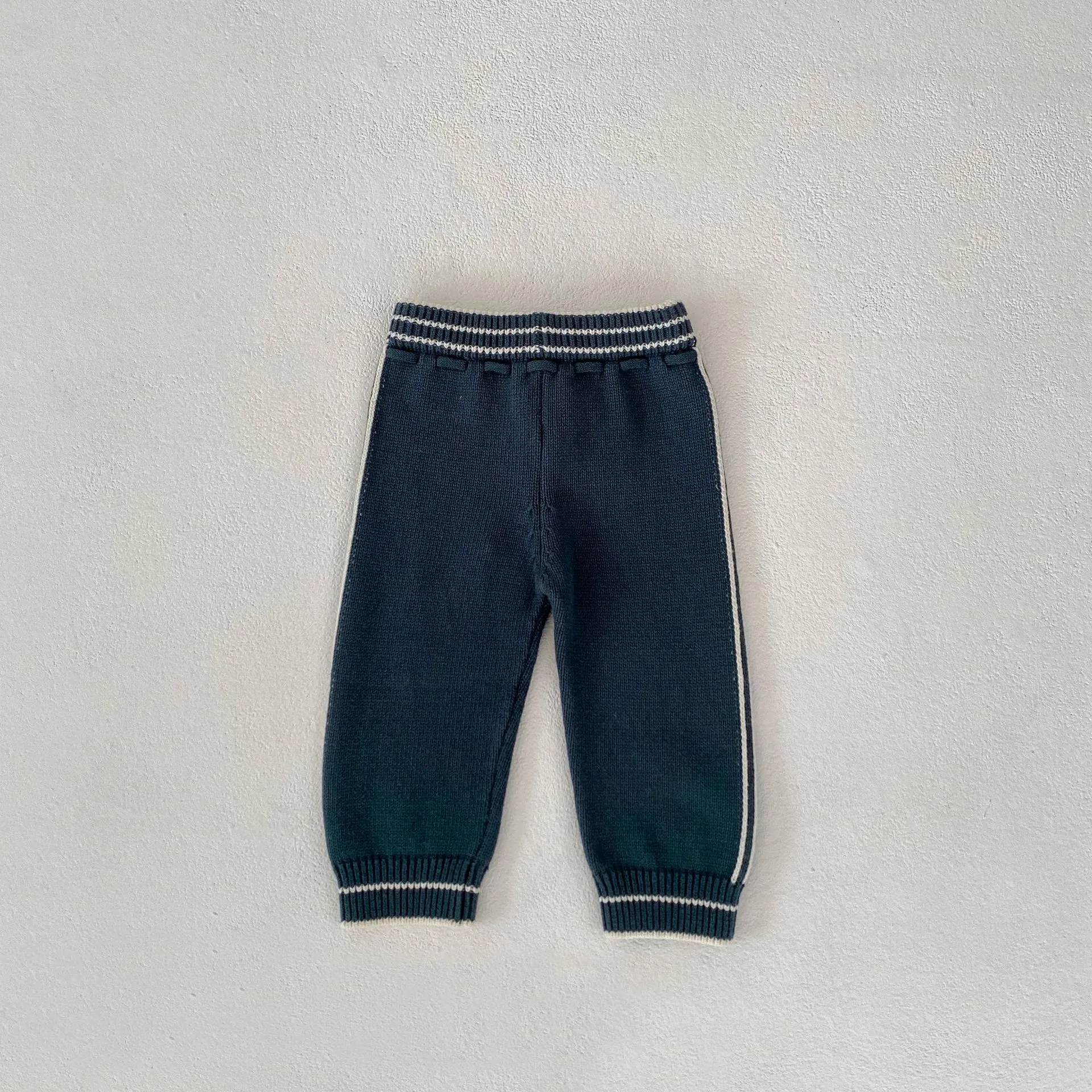 Autumn And Winter Infant Children's Sweater Suit Herringbone Jacquard Knitted Coat + Striped Stitching Knitted Trousers display picture 16