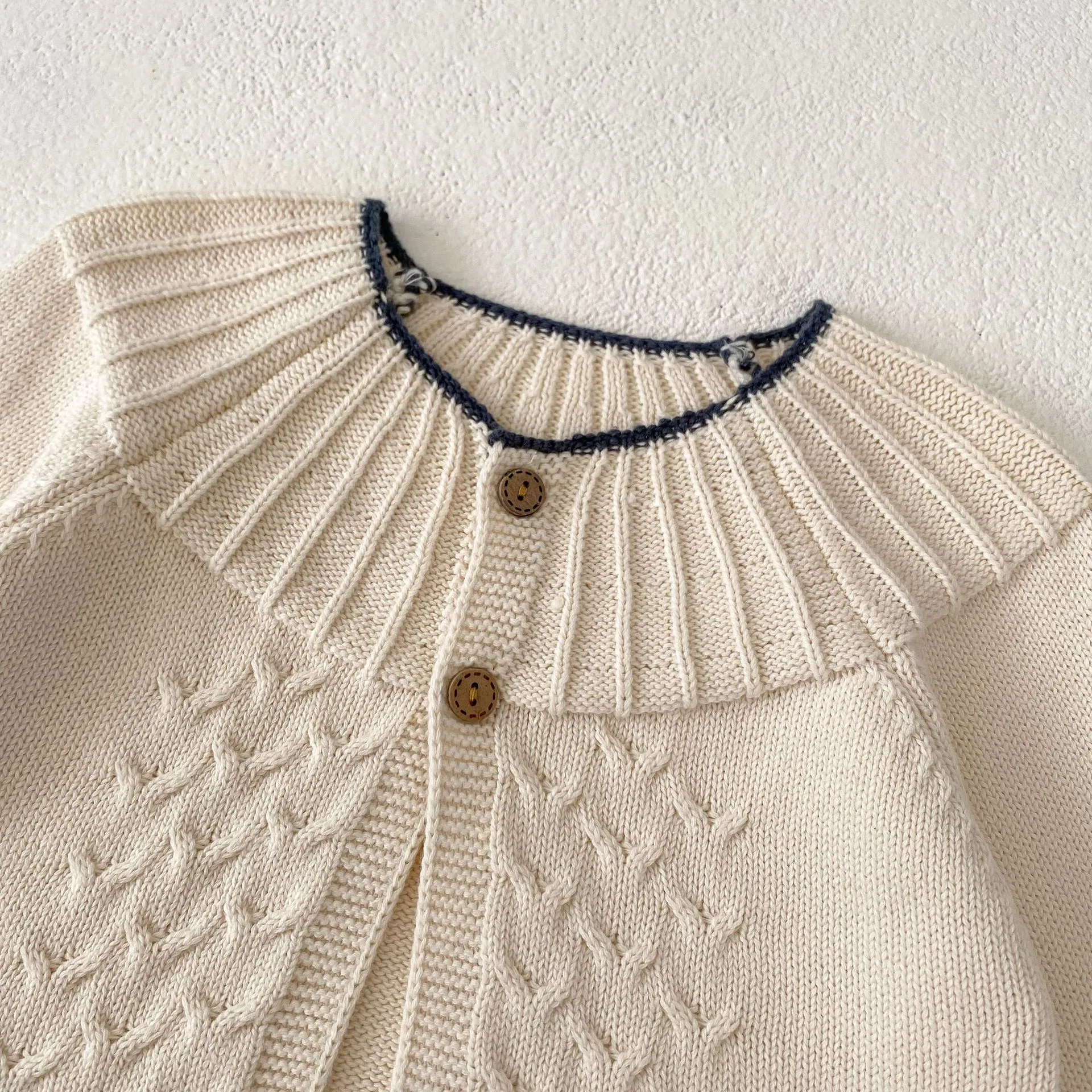 Autumn And Winter Infant Children's Sweater Suit Herringbone Jacquard Knitted Coat + Striped Stitching Knitted Trousers display picture 17