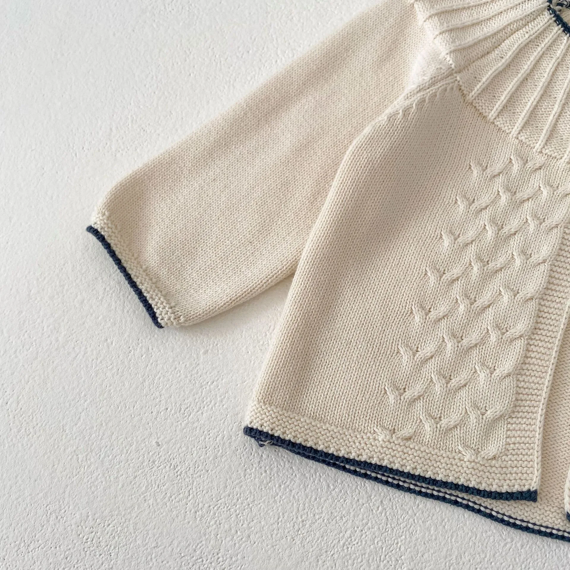 Autumn And Winter Infant Children's Sweater Suit Herringbone Jacquard Knitted Coat + Striped Stitching Knitted Trousers display picture 19