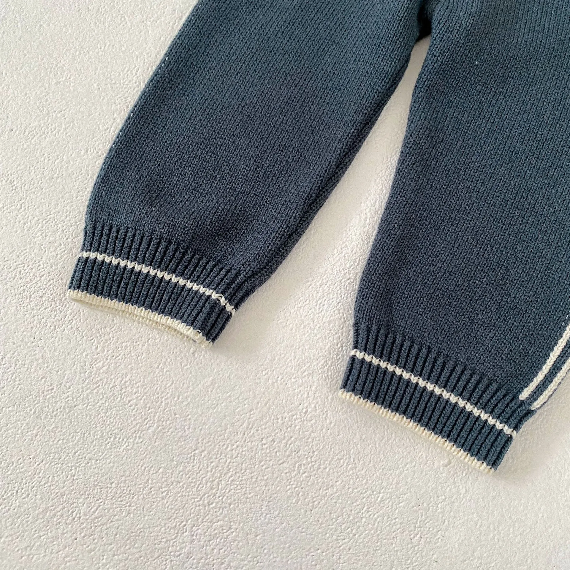 Autumn And Winter Infant Children's Sweater Suit Herringbone Jacquard Knitted Coat + Striped Stitching Knitted Trousers display picture 22