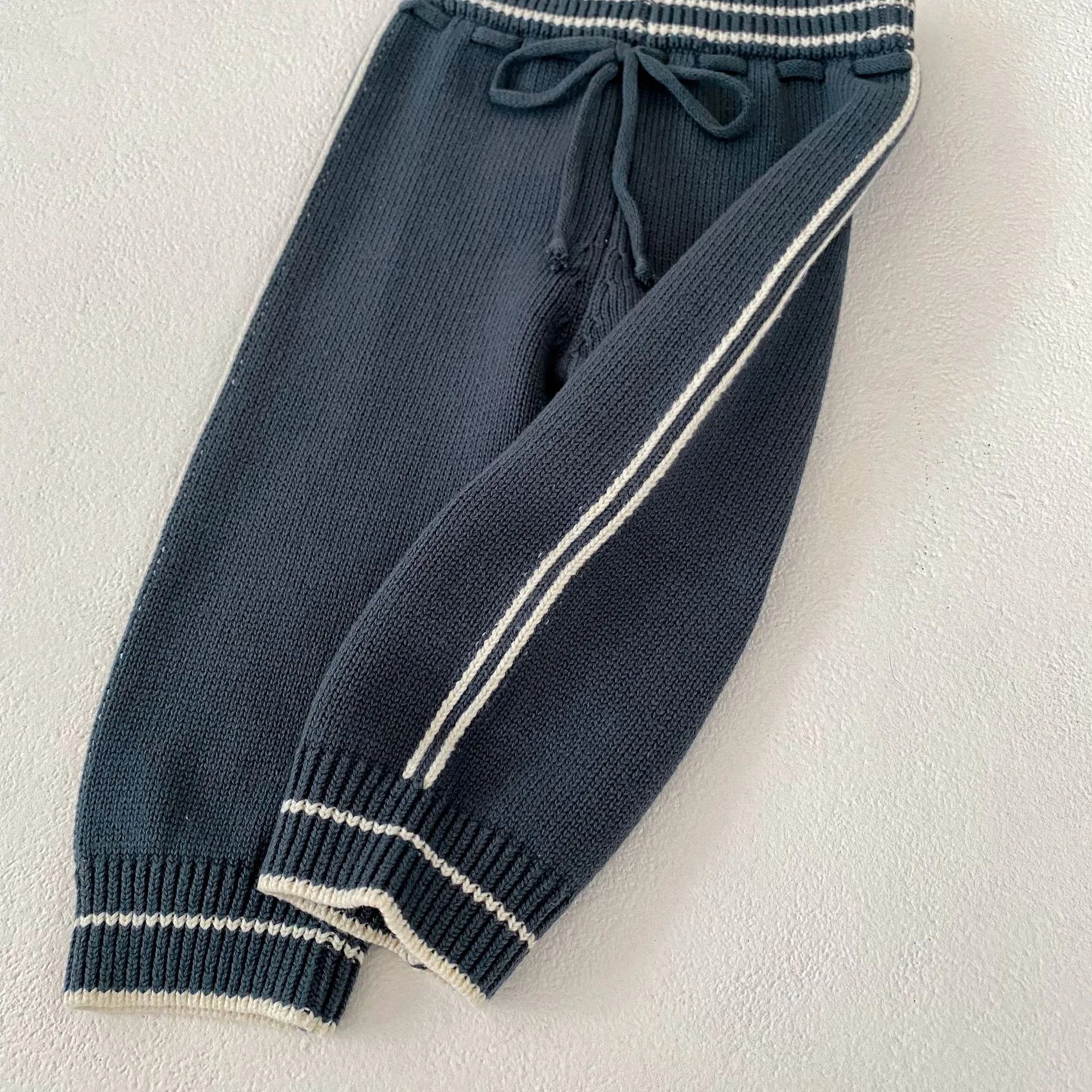 Autumn And Winter Infant Children's Sweater Suit Herringbone Jacquard Knitted Coat + Striped Stitching Knitted Trousers display picture 23
