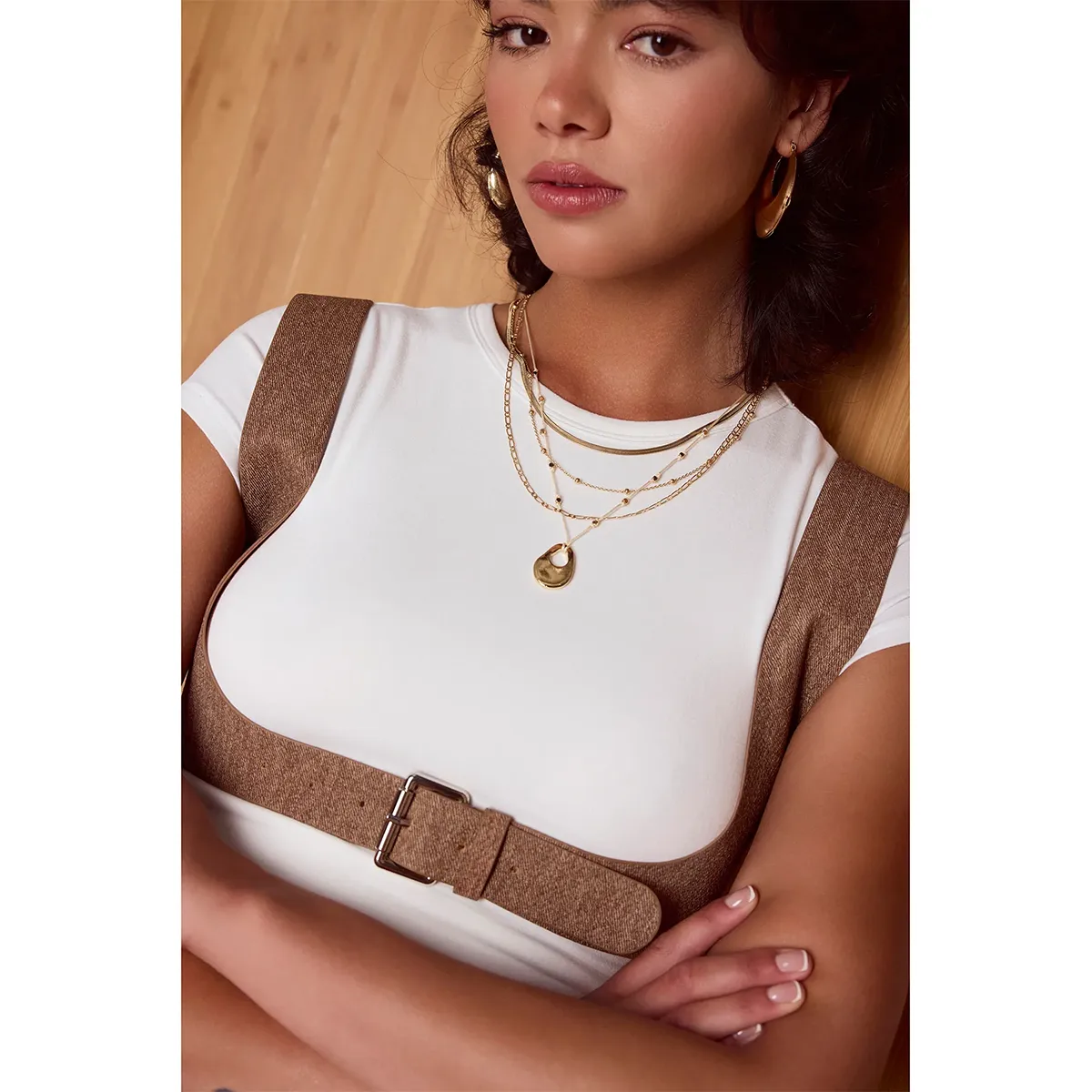 Modern Style Simple Style Solid Color 304 Stainless Steel Women's Three Layer Necklace display picture 9