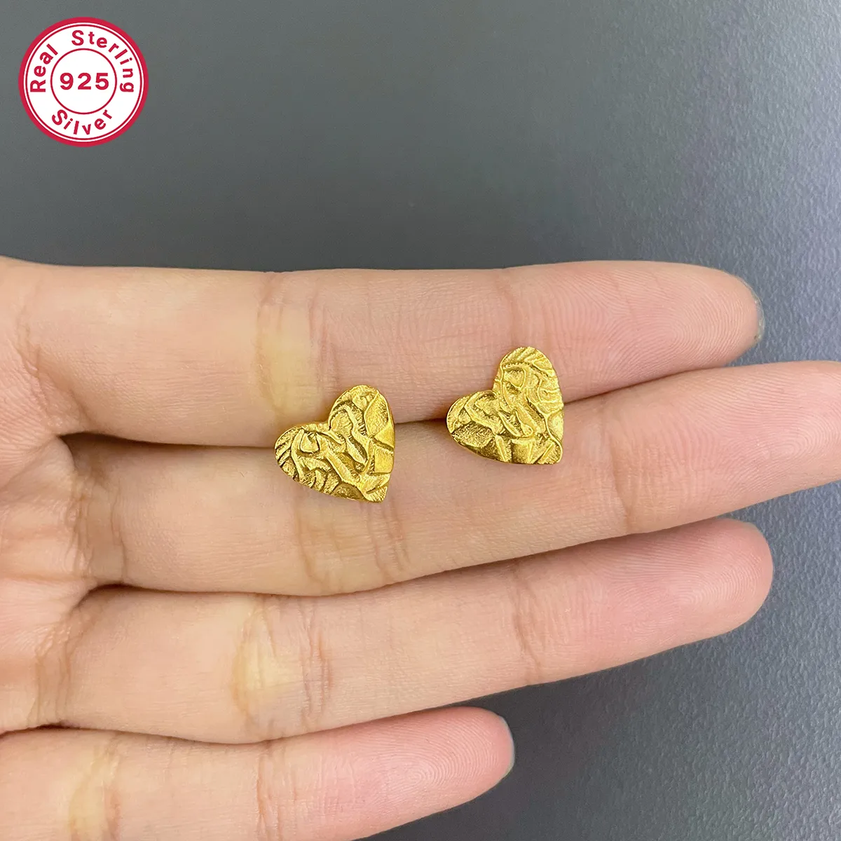 1 Pair 18K Gold Plated White Gold Plated 925 Sterling Silver Heart Shape Ear Studs display picture 5