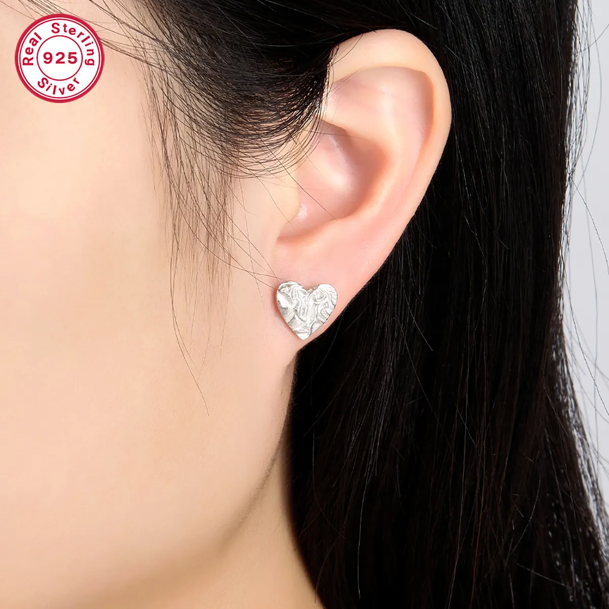 1 Pair 18K Gold Plated White Gold Plated 925 Sterling Silver Heart Shape Ear Studs display picture 9