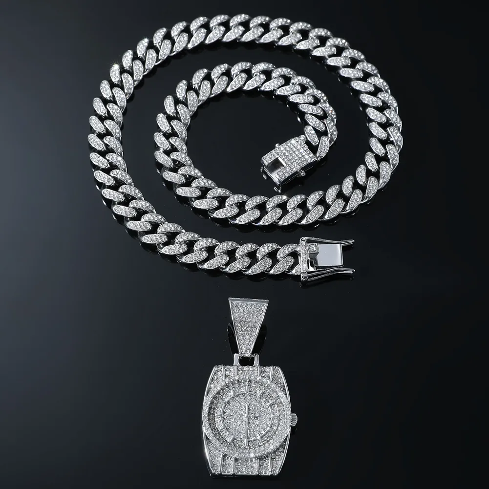 Hip-Hop Punk Clock Alloy Inlay Rhinestones Men's Pendant Necklace Necklace Pendant display picture 9