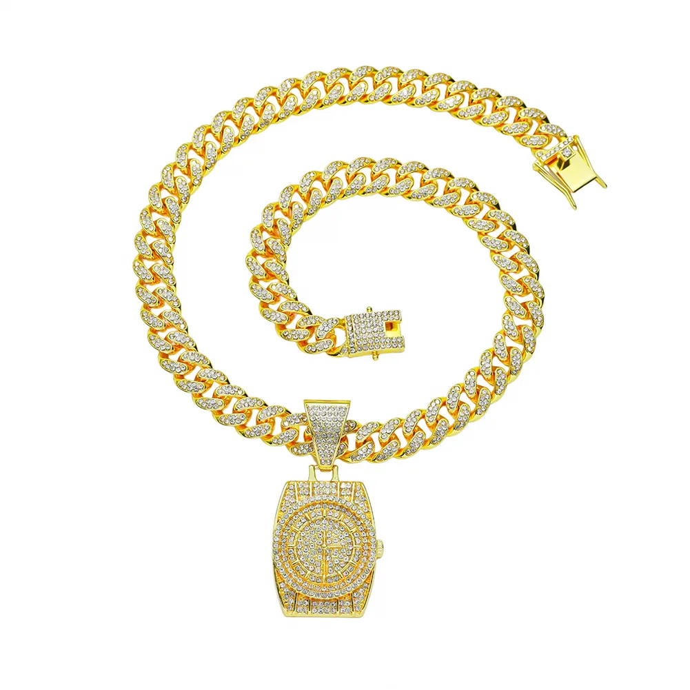 Hip-Hop Punk Clock Alloy Inlay Rhinestones Men's Pendant Necklace Necklace Pendant display picture 1