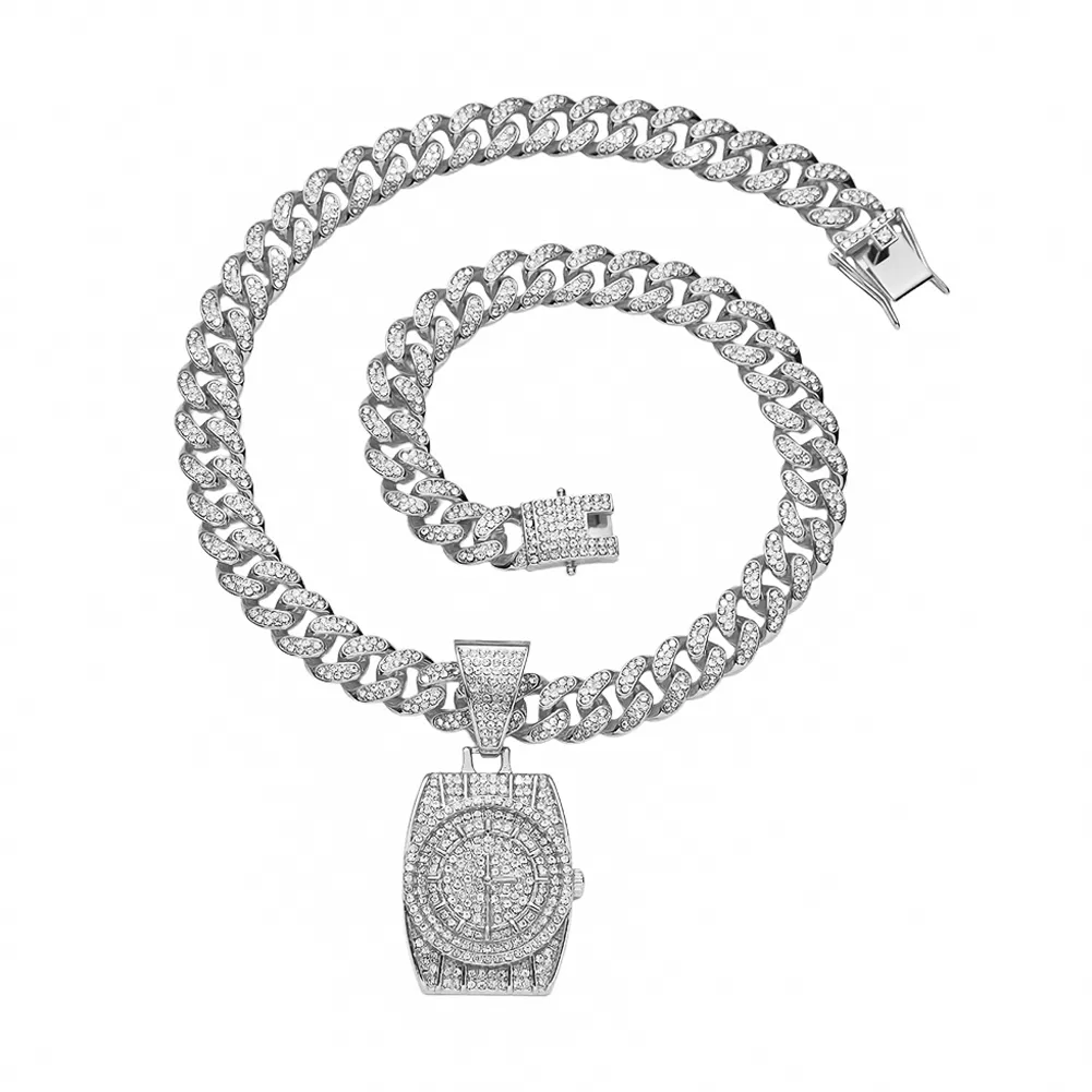 Hip-Hop Punk Clock Alloy Inlay Rhinestones Men's Pendant Necklace Necklace Pendant display picture 2