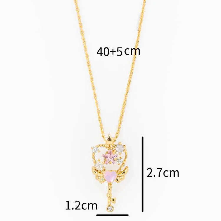 Copper Zircon Streetwear Plating Inlay Heart Shape Wings Key Zircon Pendant Necklace display picture 4