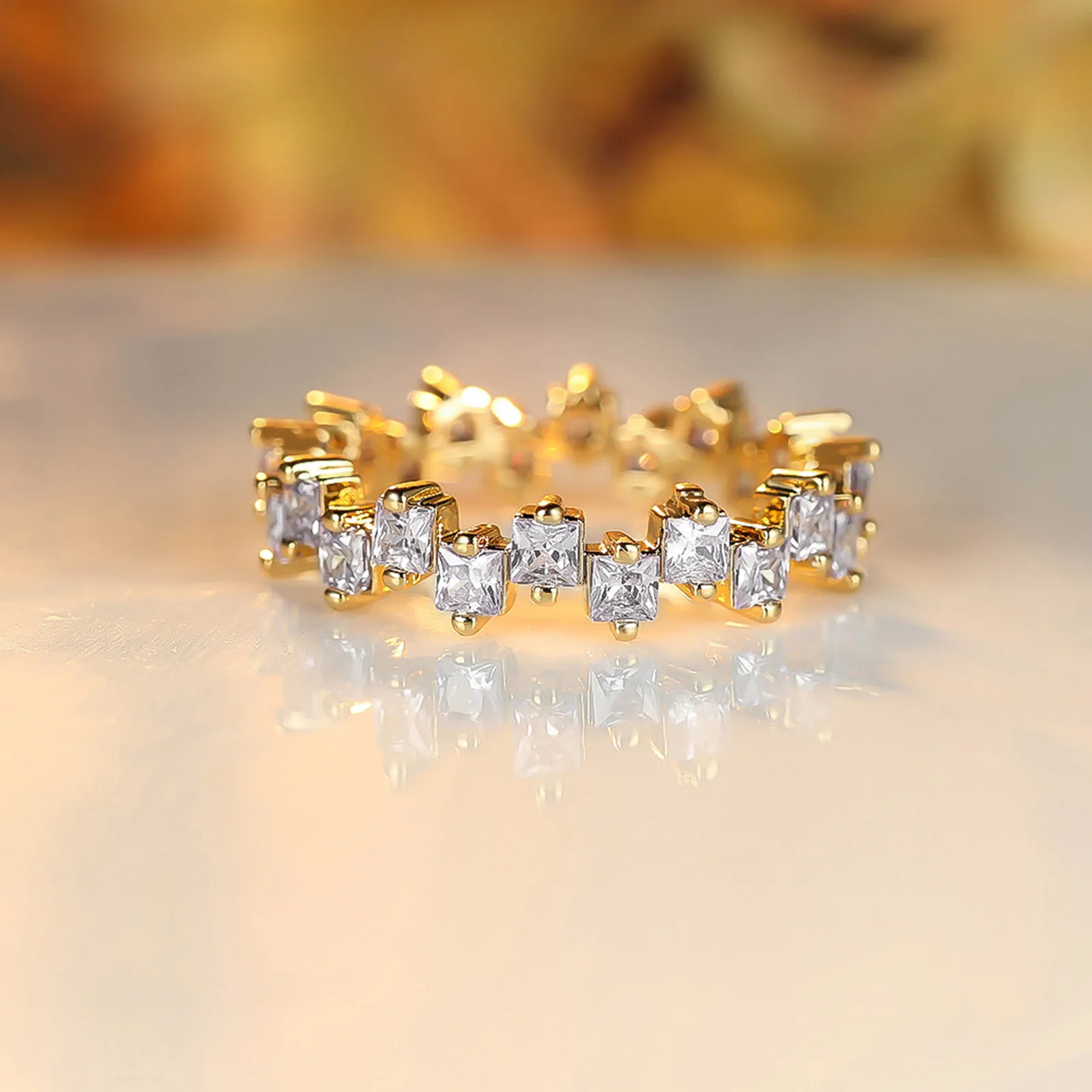 Brass 18K Gold Plated IG Style Inlay Geometric Zircon Rings display picture 2