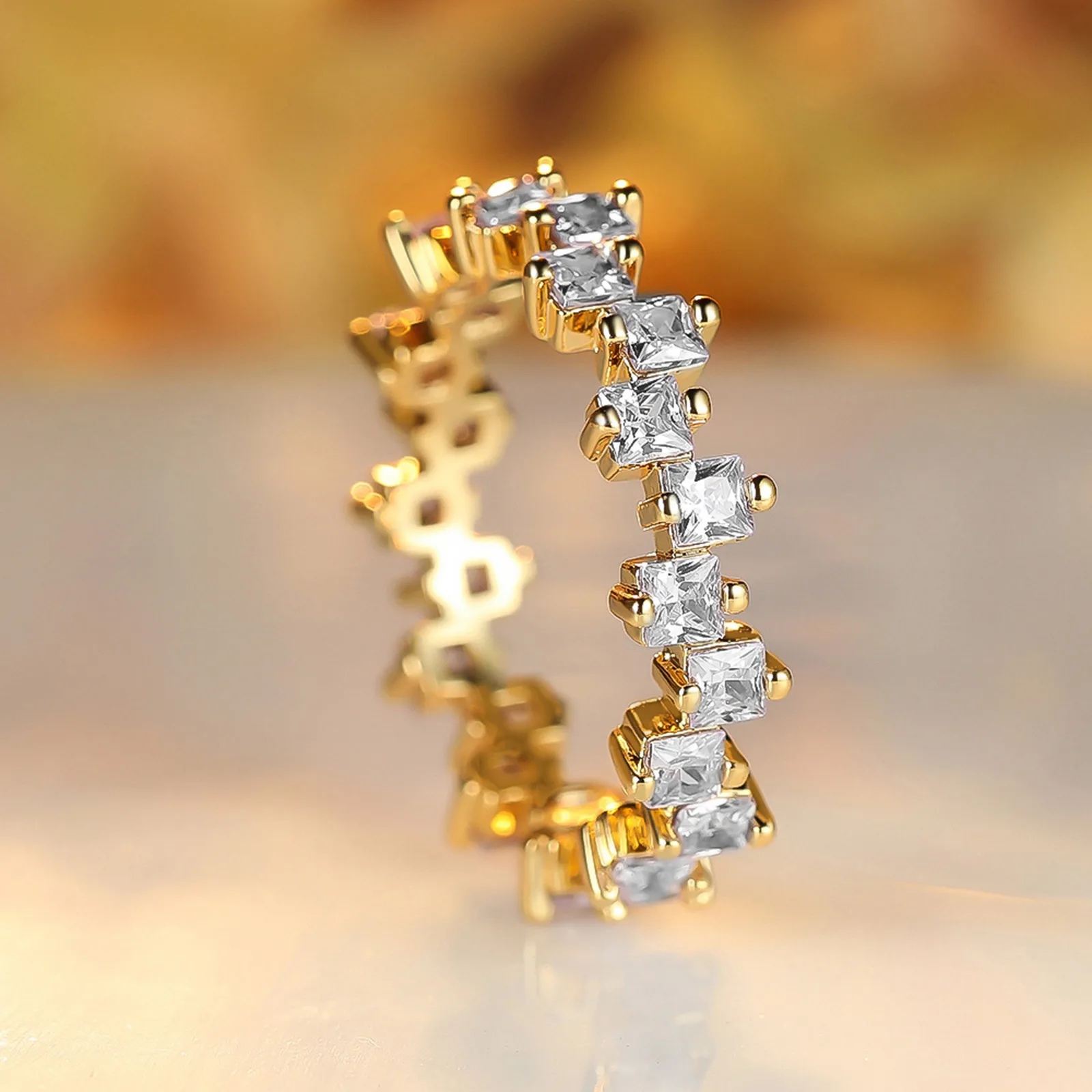 Brass 18K Gold Plated IG Style Inlay Geometric Zircon Rings display picture 6