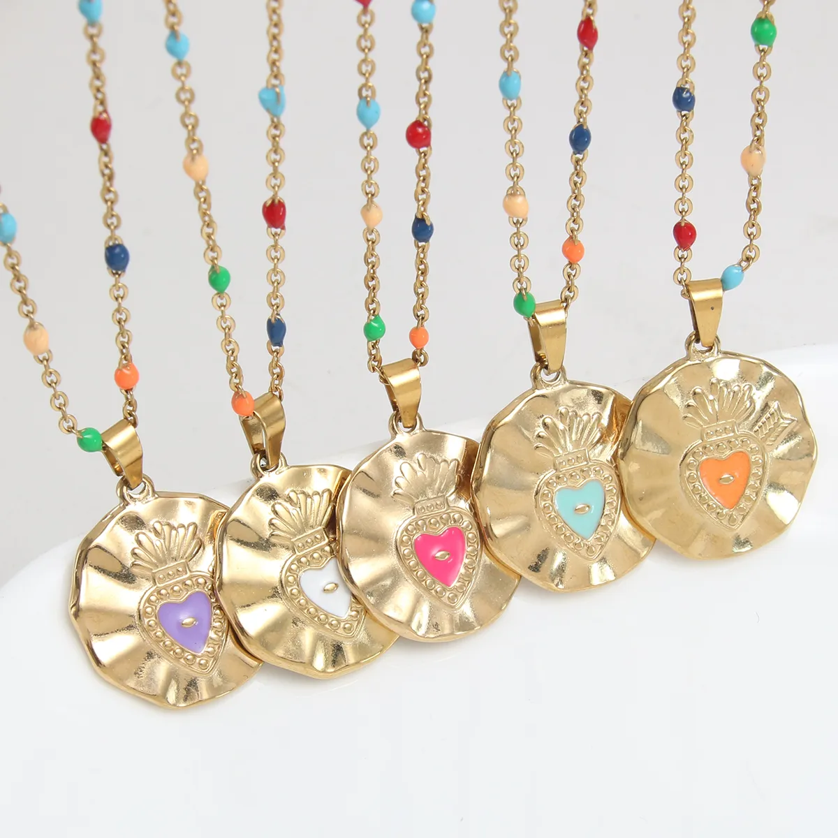 Wholesale Jewelry Vacation Beach Geometric 304 Stainless Steel 18K Gold Plated Gold Plated Enamel Plating Pendant Necklace display picture 8