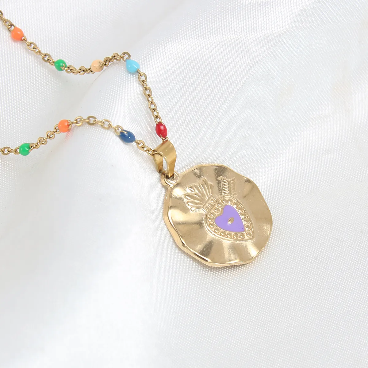 Wholesale Jewelry Vacation Beach Geometric 304 Stainless Steel 18K Gold Plated Gold Plated Enamel Plating Pendant Necklace display picture 3
