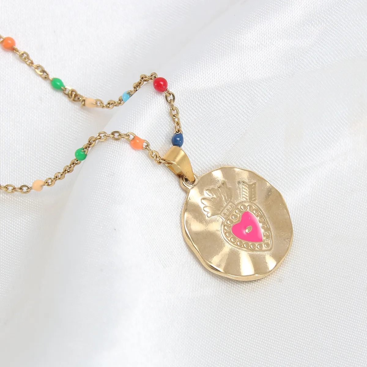 Wholesale Jewelry Vacation Beach Geometric 304 Stainless Steel 18K Gold Plated Gold Plated Enamel Plating Pendant Necklace display picture 4