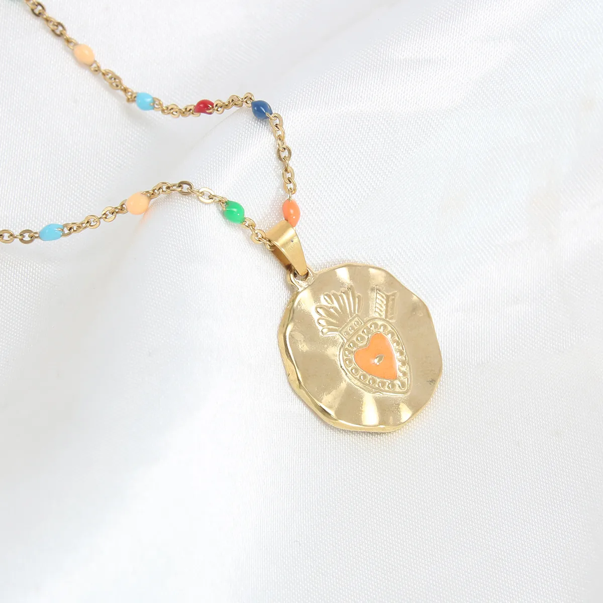 Wholesale Jewelry Vacation Beach Geometric 304 Stainless Steel 18K Gold Plated Gold Plated Enamel Plating Pendant Necklace display picture 1