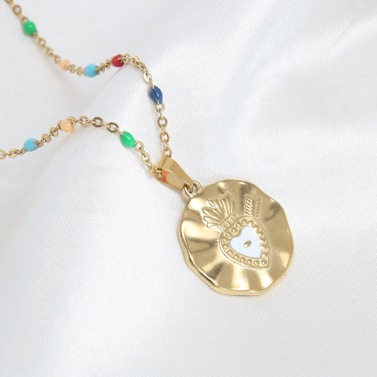 Wholesale Jewelry Vacation Beach Geometric 304 Stainless Steel 18K Gold Plated Gold Plated Enamel Plating Pendant Necklace display picture 2