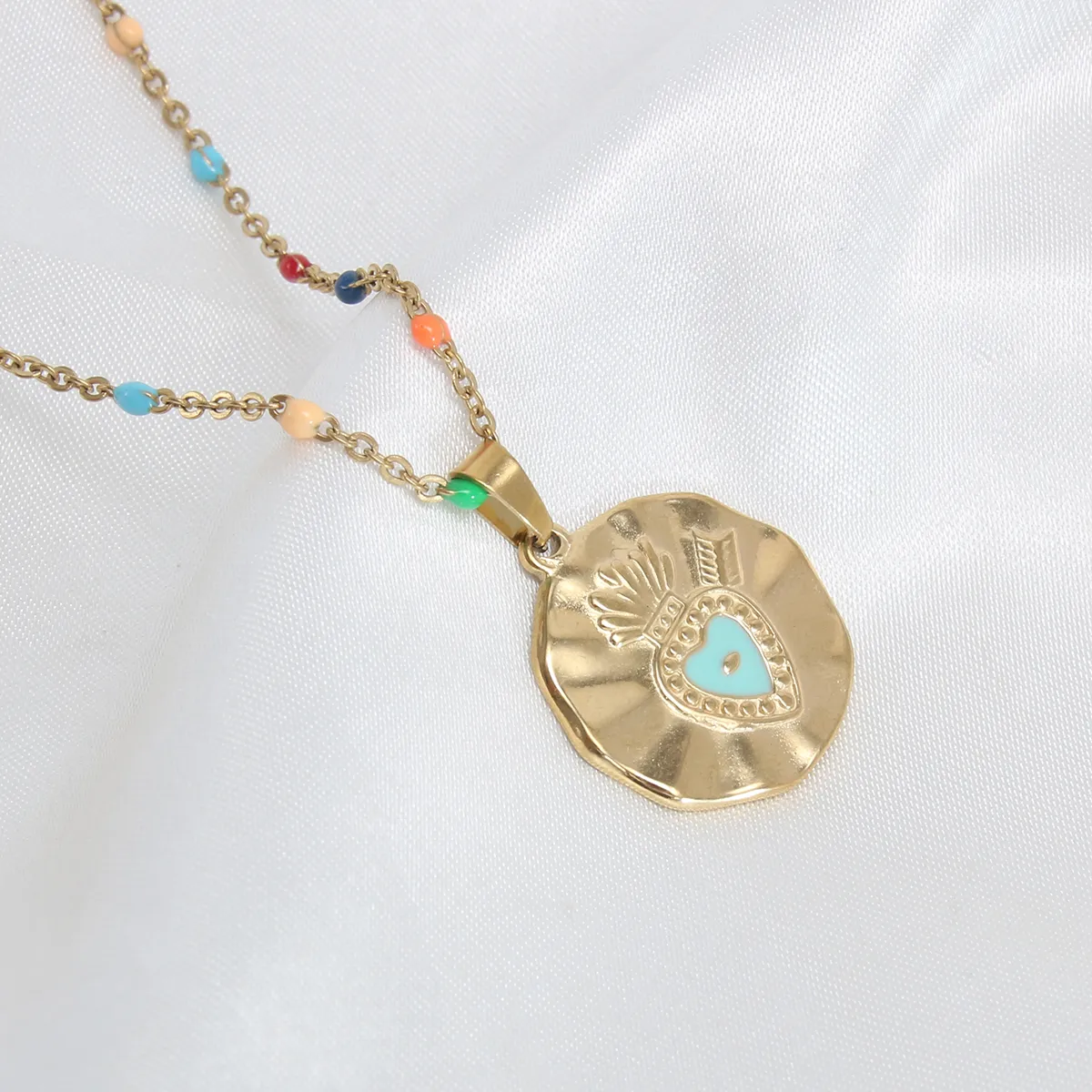 Wholesale Jewelry Vacation Beach Geometric 304 Stainless Steel 18K Gold Plated Gold Plated Enamel Plating Pendant Necklace display picture 5