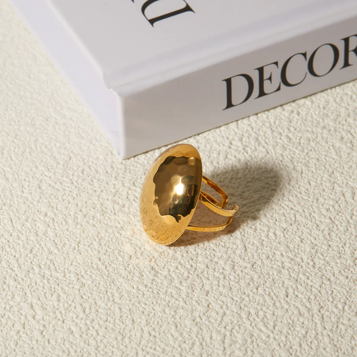 304 Stainless Steel 18K Gold Plated IG Style Hammered Open Rings display picture 5