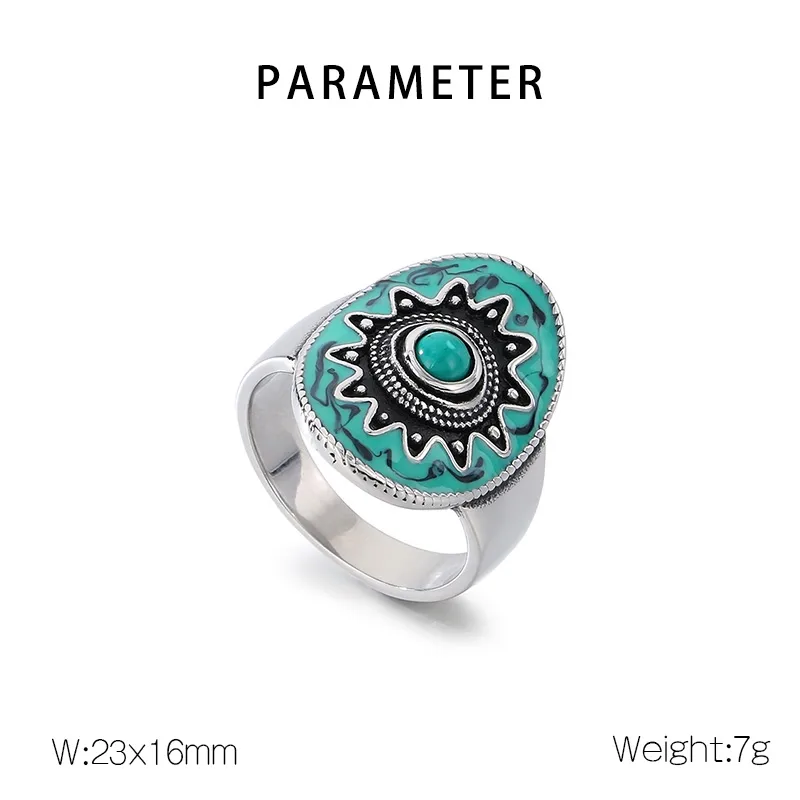 Wholesale Jewelry Retro Simple Style Oval 304 Stainless Steel Gem Enamel Inlay Rings display picture 1