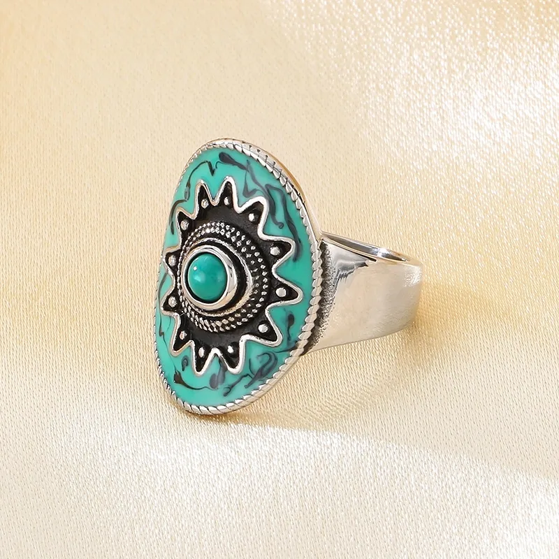 Wholesale Jewelry Retro Simple Style Oval 304 Stainless Steel Gem Enamel Inlay Rings display picture 8