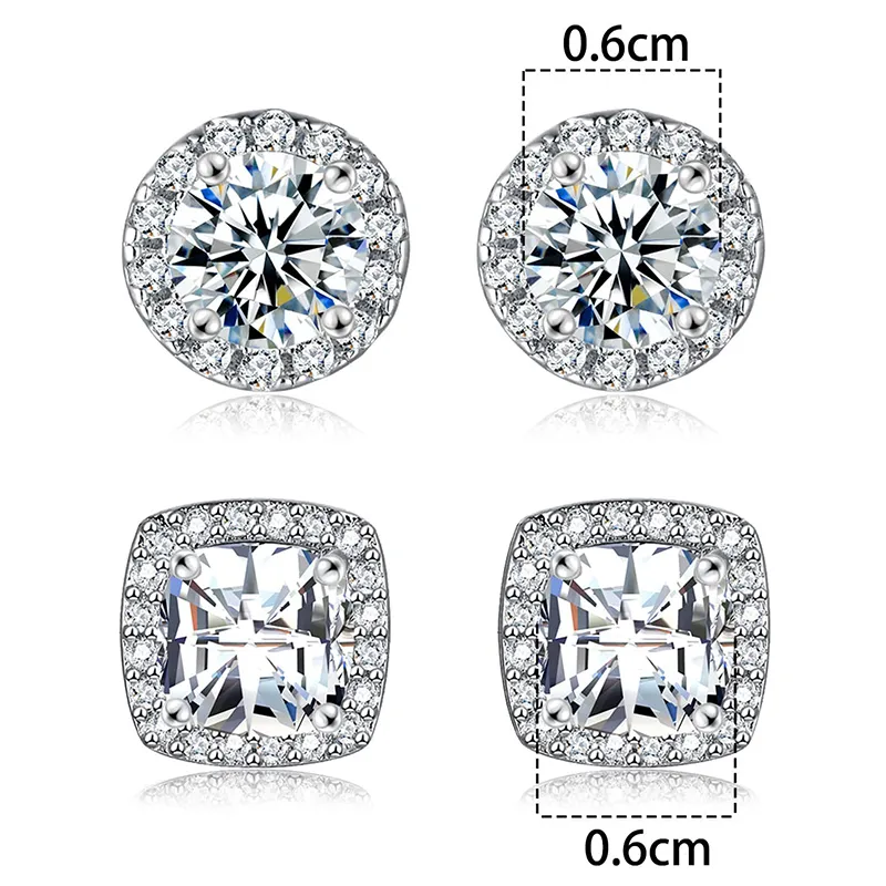 Copper White Gold Plated Simple Style Round Square Inlay Zircon Ear Studs display picture 6