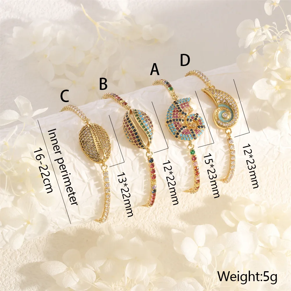 Copper 18K Gold Plated IG Style Vacation Commute Conch Shell Inlay Zircon Bracelets display picture 5