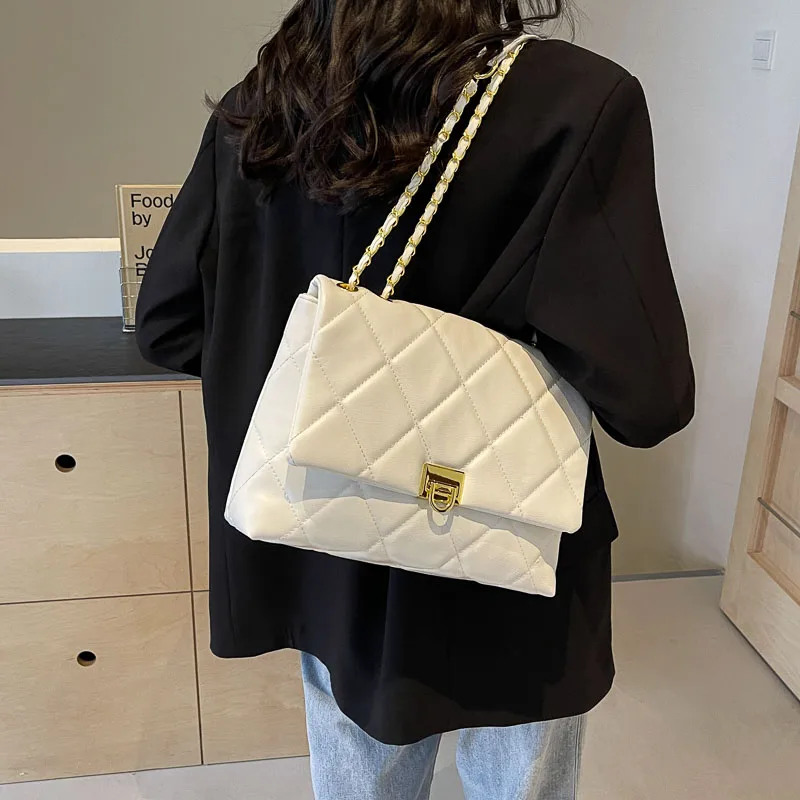 Women's Pu Plaid Solid Color Streetwear Sewing Thread Chain Lock Clasp Crossbody Bag display picture 15