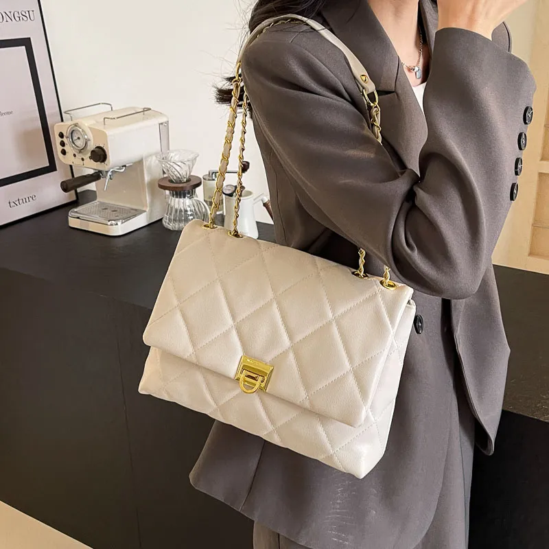 Women's Pu Plaid Solid Color Streetwear Sewing Thread Chain Lock Clasp Crossbody Bag display picture 18