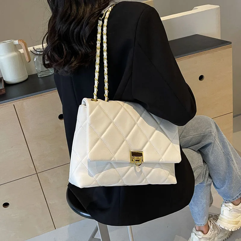 Women's Pu Plaid Solid Color Streetwear Sewing Thread Chain Lock Clasp Crossbody Bag display picture 16