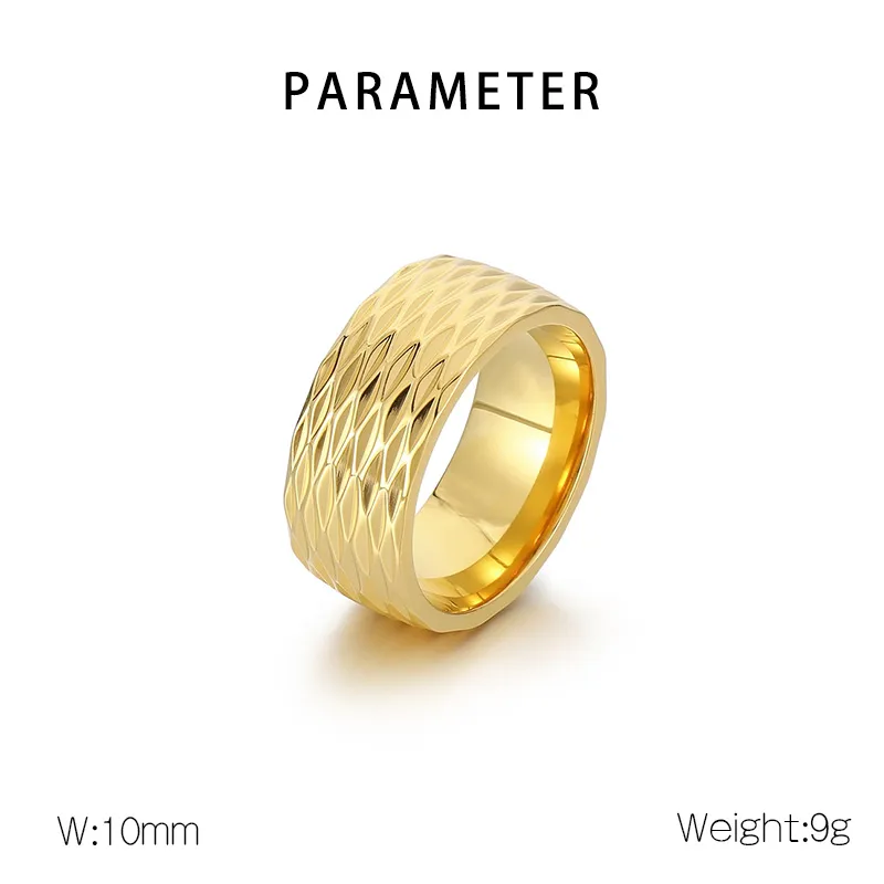 Casual Simple Style Argyle Stainless Steel 18K Gold Plated Men's Wide Band Rings display picture 1