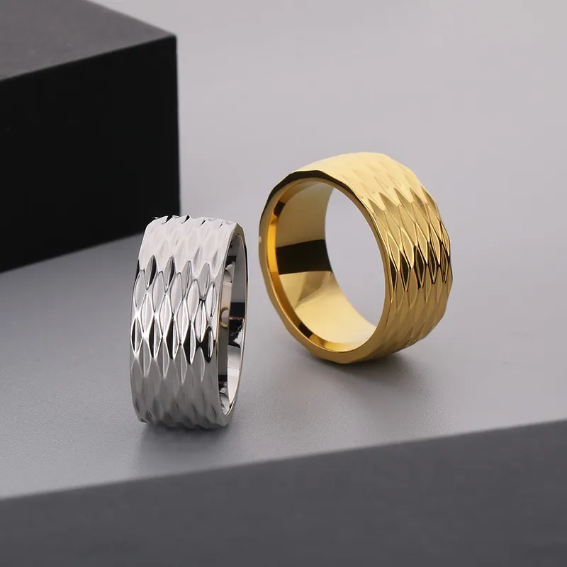 Casual Simple Style Argyle Stainless Steel 18K Gold Plated Men's Wide Band Rings display picture 10