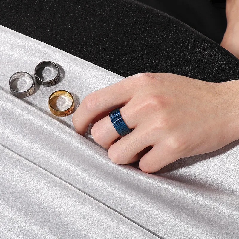 Casual Simple Style Argyle Stainless Steel 18K Gold Plated Men's Wide Band Rings display picture 4