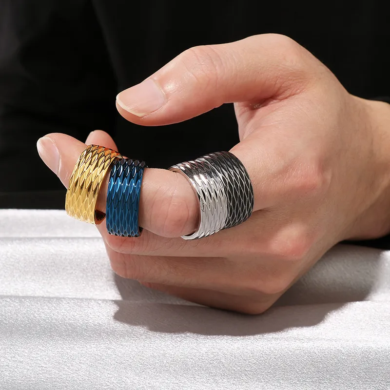 Casual Simple Style Argyle Stainless Steel 18K Gold Plated Men's Wide Band Rings display picture 2
