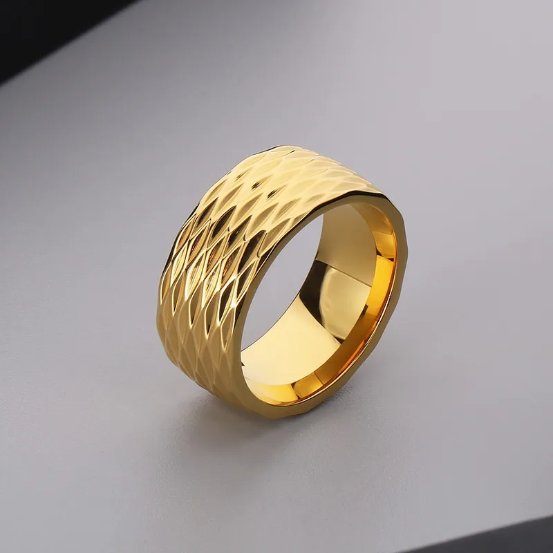 Casual Simple Style Argyle Stainless Steel 18K Gold Plated Men's Wide Band Rings display picture 6