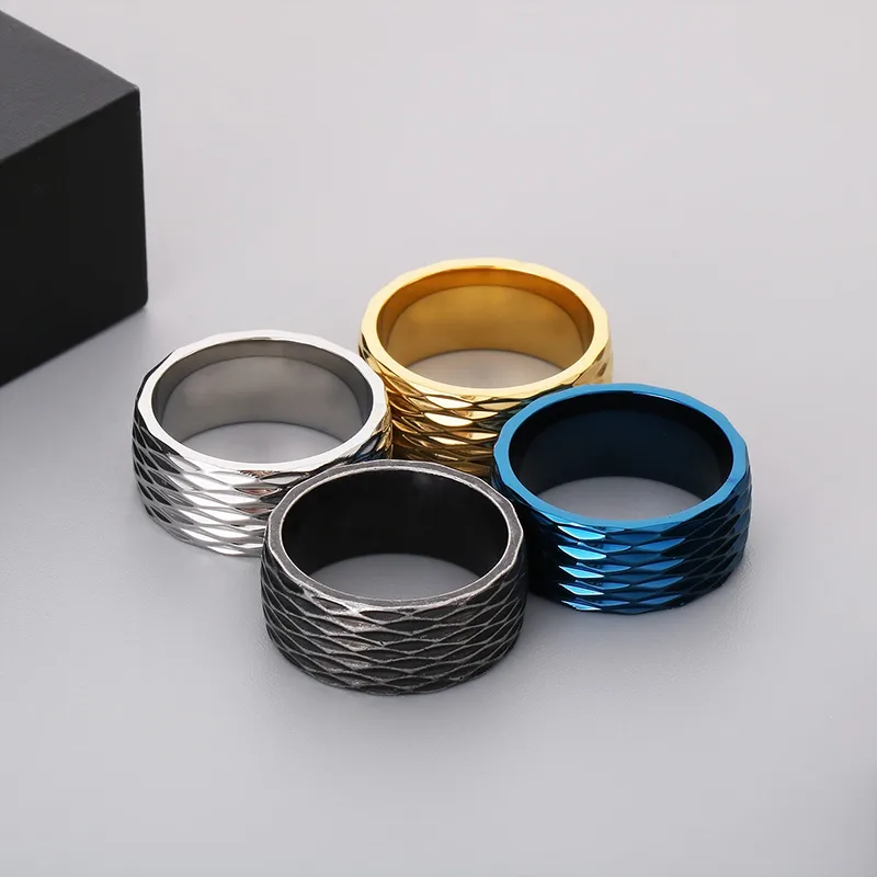 Casual Simple Style Argyle Stainless Steel 18K Gold Plated Men's Wide Band Rings display picture 12