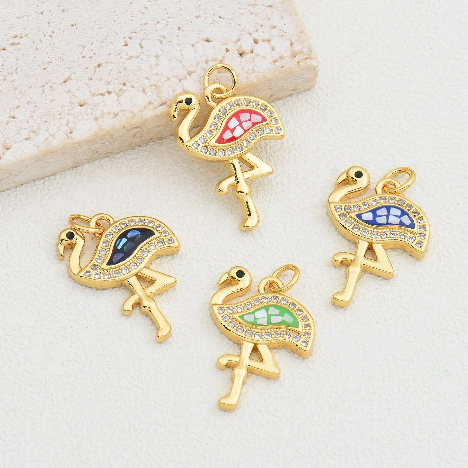 1 Piece 14*21mm Copper Shell Zircon 18K Gold Plated Flamingo Polished Pendant display picture 1