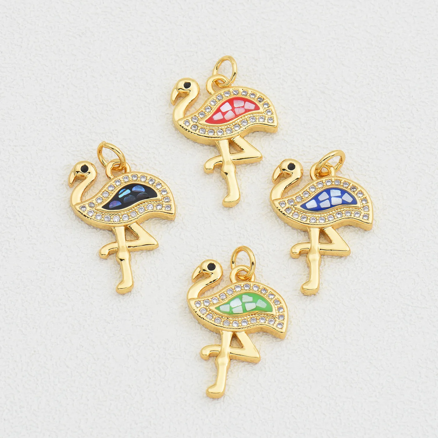 1 Piece 14*21mm Copper Shell Zircon 18K Gold Plated Flamingo Polished Pendant display picture 2