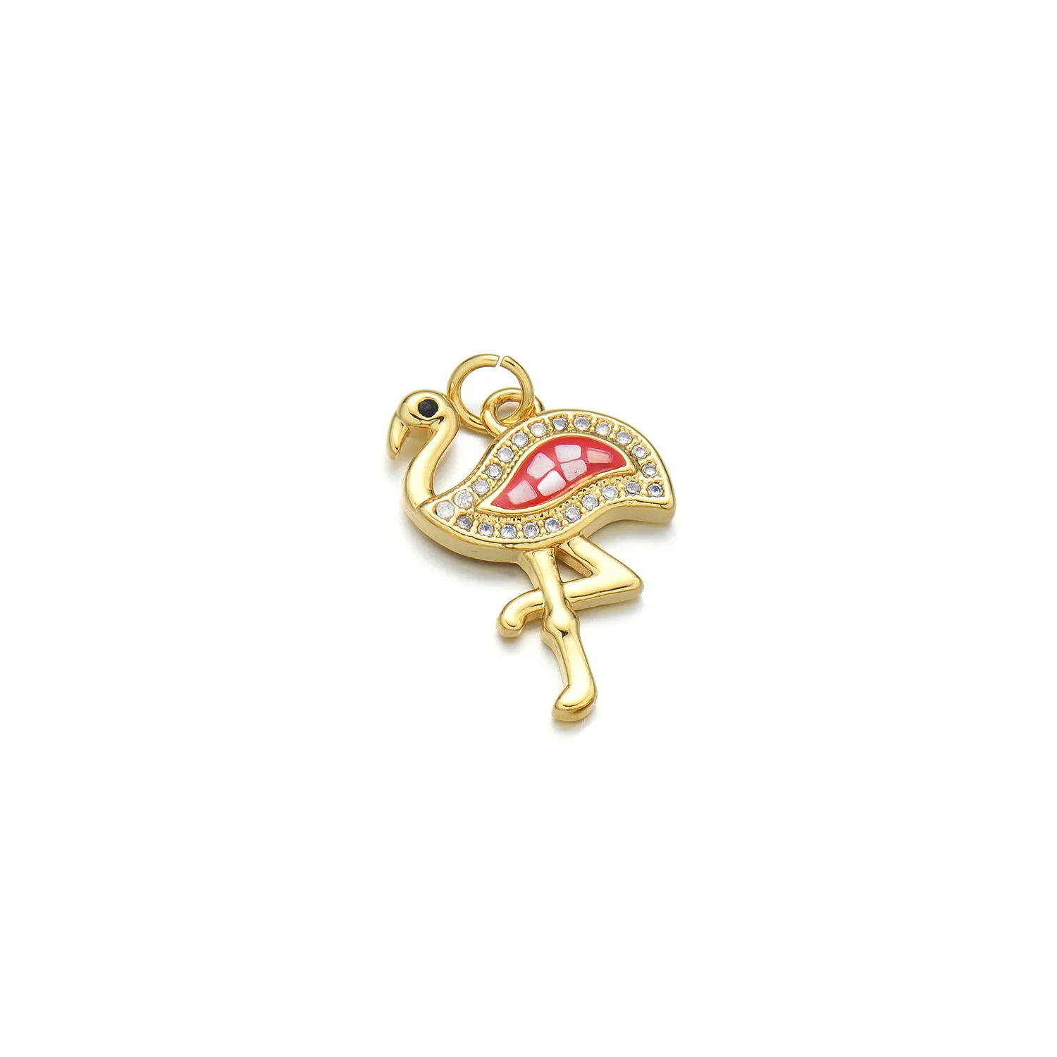 1 Piece 14*21mm Copper Shell Zircon 18K Gold Plated Flamingo Polished Pendant display picture 3