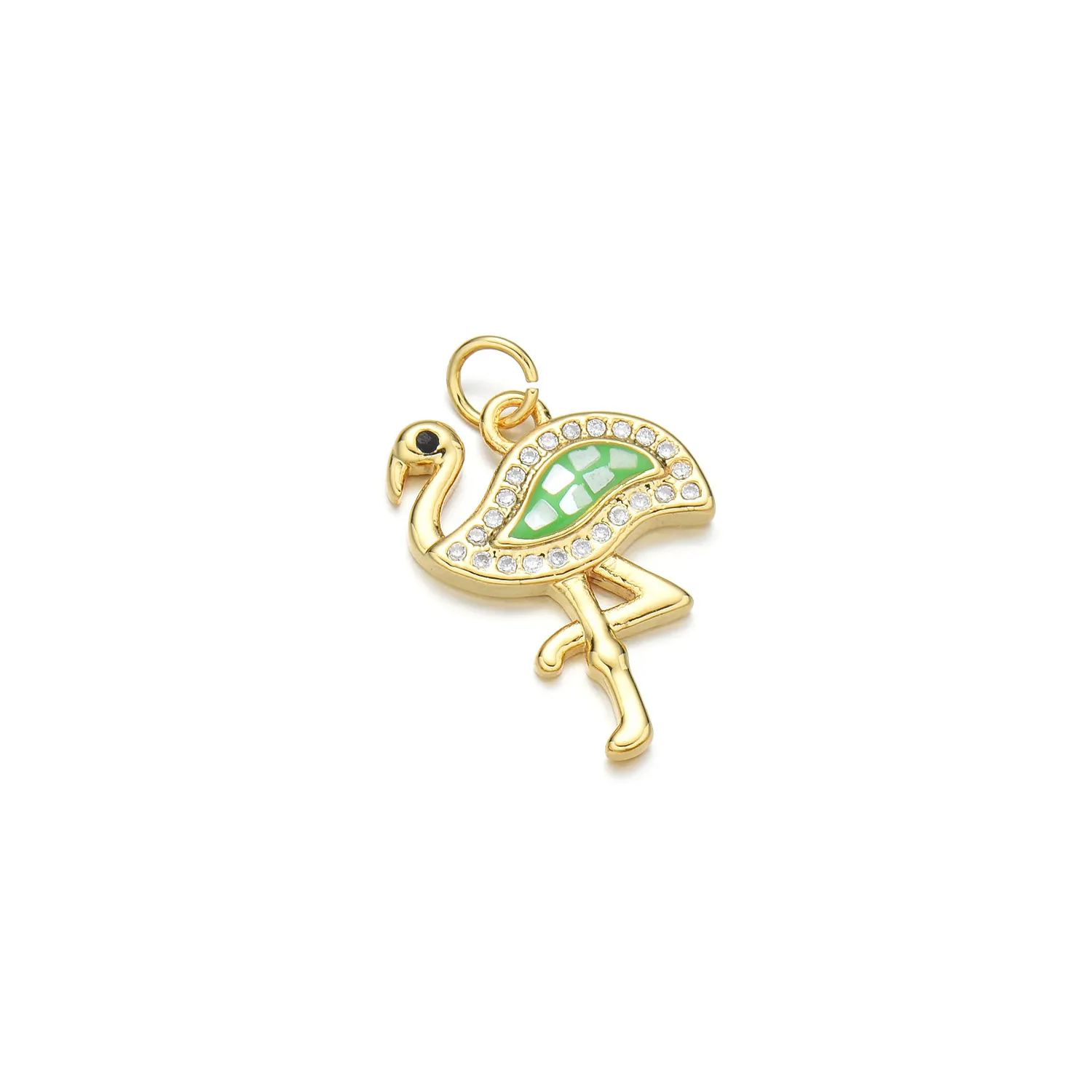 1 Piece 14*21mm Copper Shell Zircon 18K Gold Plated Flamingo Polished Pendant display picture 4