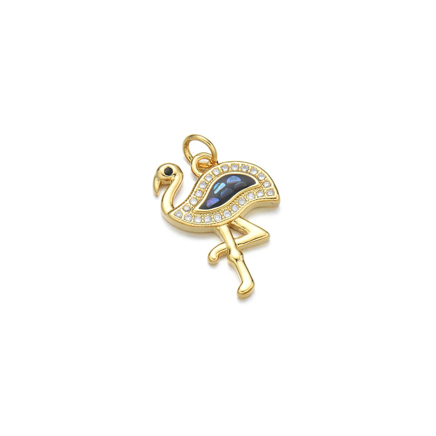 1 Piece 14*21mm Copper Shell Zircon 18K Gold Plated Flamingo Polished Pendant display picture 5