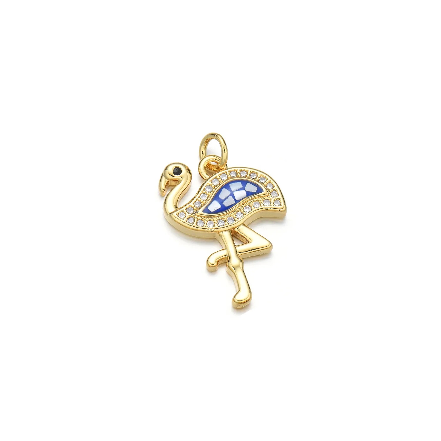 1 Piece 14*21mm Copper Shell Zircon 18K Gold Plated Flamingo Polished Pendant display picture 6