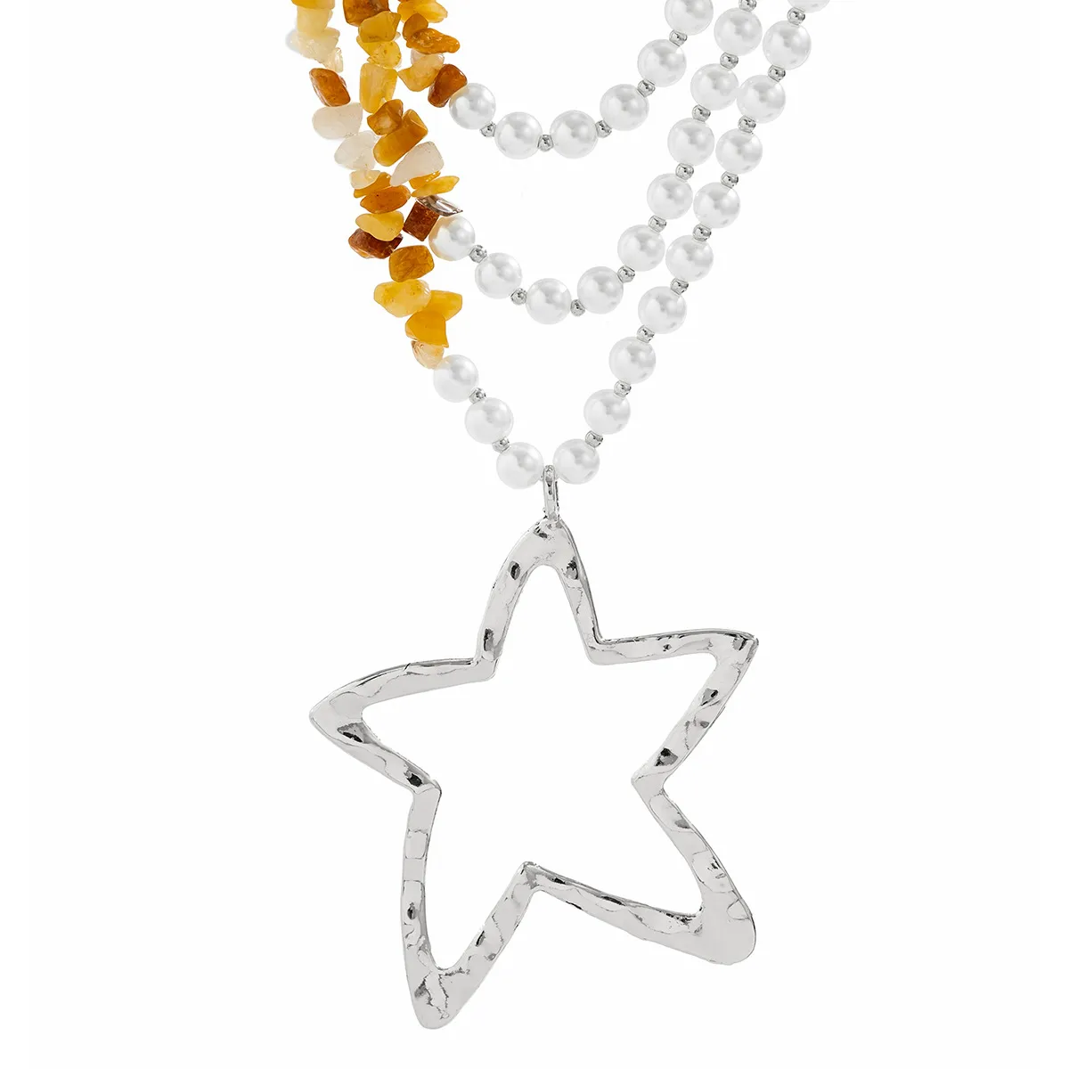 Retro Ethnic Style Star Artificial Pearl Alloy Turquoise Beaded Women's Three Layer Necklace display picture 3