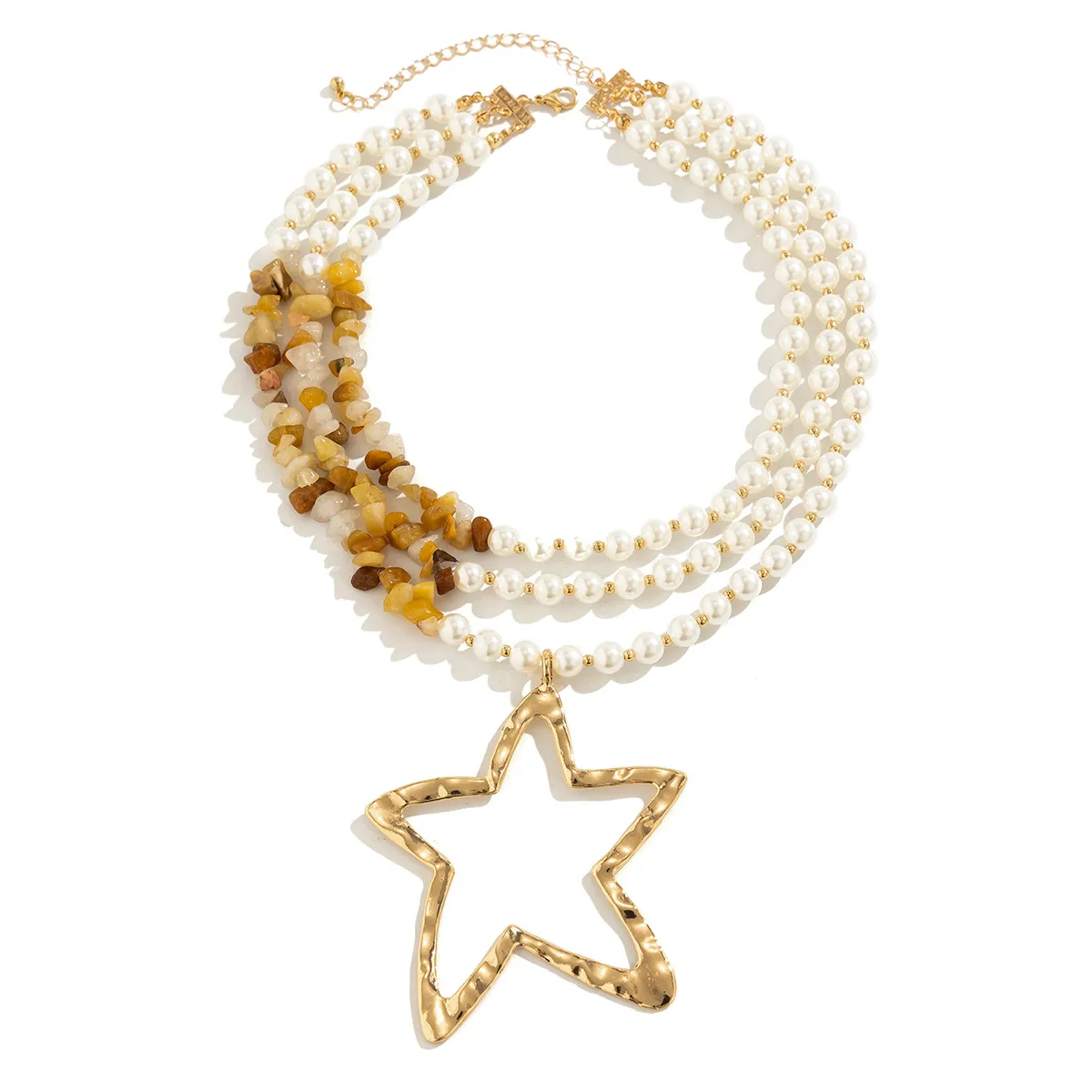 Retro Ethnic Style Star Artificial Pearl Alloy Turquoise Beaded Women's Three Layer Necklace display picture 2
